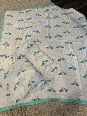 Kids Muslin Blanket Set in Teal Turtle Print